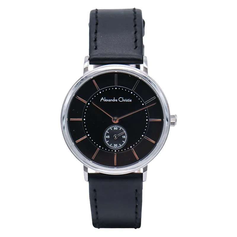 Jam Tangan Wanita Alexandre Christie AC 8493 LSLSSBA Women Sport Black Dial Black Leather Strap - Ga