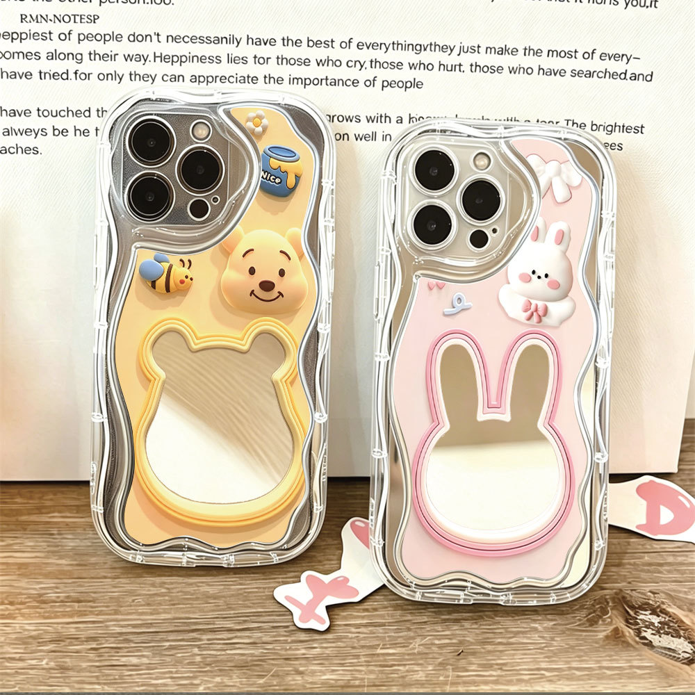 Rabbit-Eared Mirror-Surface Girly Phone Cute Cartoon Print Makeup Mirror Shockproof Soft Cover Realm