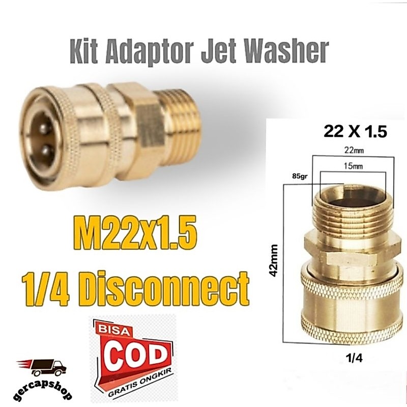 Adaptor Jet Cleaner M22x1.5 – Quick Release 1/4 Konektor Mesin Steam Kuningan