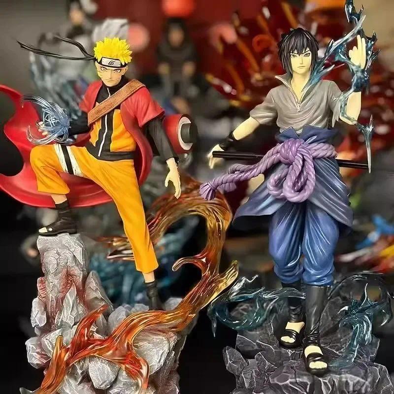 Figur Anime Naruto 27cm Uzumaki Naruto Uchiha Sasuke Model Aksi Patung Pvc Hiasan Meja Koleksi Maina