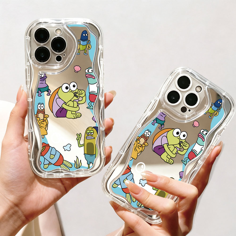 Reflective Mirror Phone Case Featuring Fun SpongeBob Background Marine Fish Xiaomi Poco X6 5G X5 POC