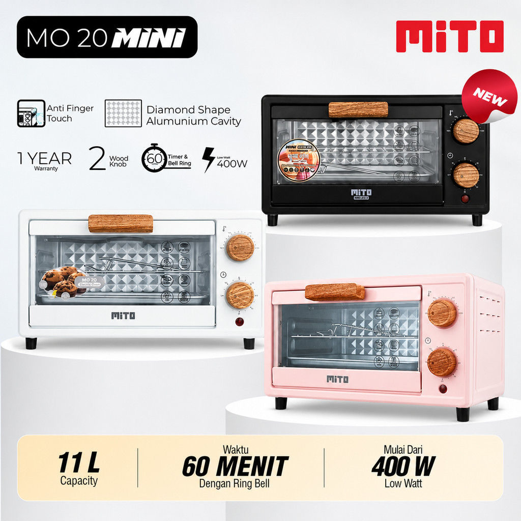 Mito Oven Listrik MO 20 11 Liter Low Watt Electric Oven Panggang Kue Roti Ayam - DM
