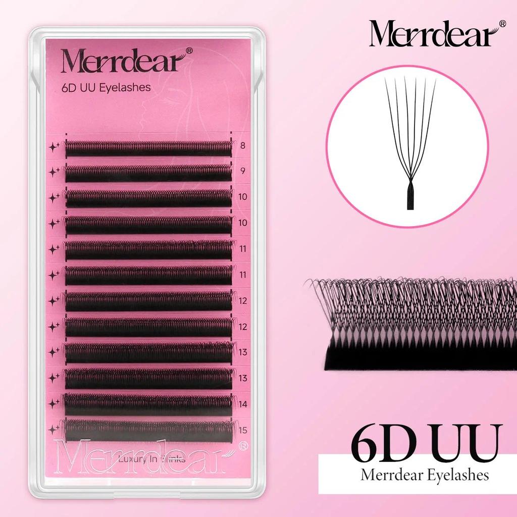 Merrdear U 6D Lashes Extensions Matte Black U Shaped 6D Eyelashes Extensions U Lashes Premade Volume