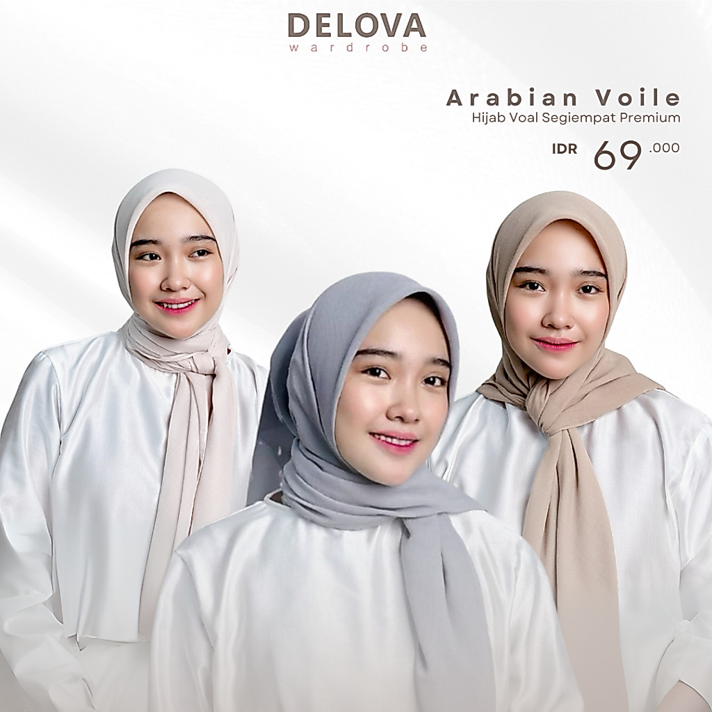 Delova Wardrobe - ARABIAN VOILE HIJAB Voal Kerudung Segi Empat Premium Miracle Turkey Cotton Jahit Tepi Murah Scarves Plain Scarf
