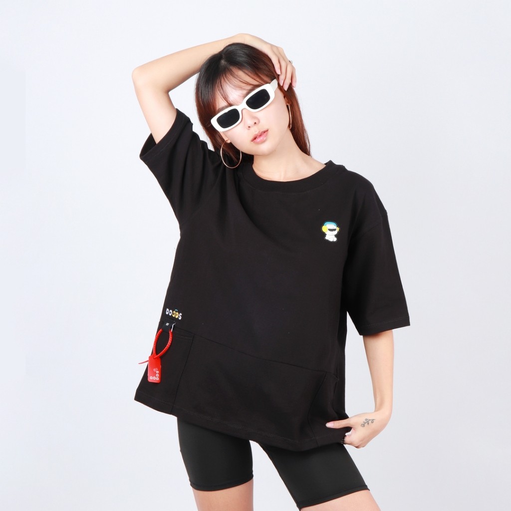 DODDS Oversize T-shirt Unisex - Basic Pocket Tee (Black) Kaos Pria