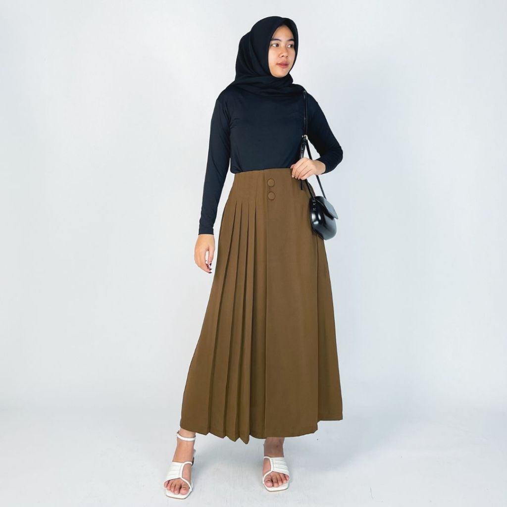 HUSNA KULOT ROK PANJANG//CELANA KULOT HUSNA ORIGINAL KANCING 2// PLEATS WANITA CASUAL//CELANA KULOT 