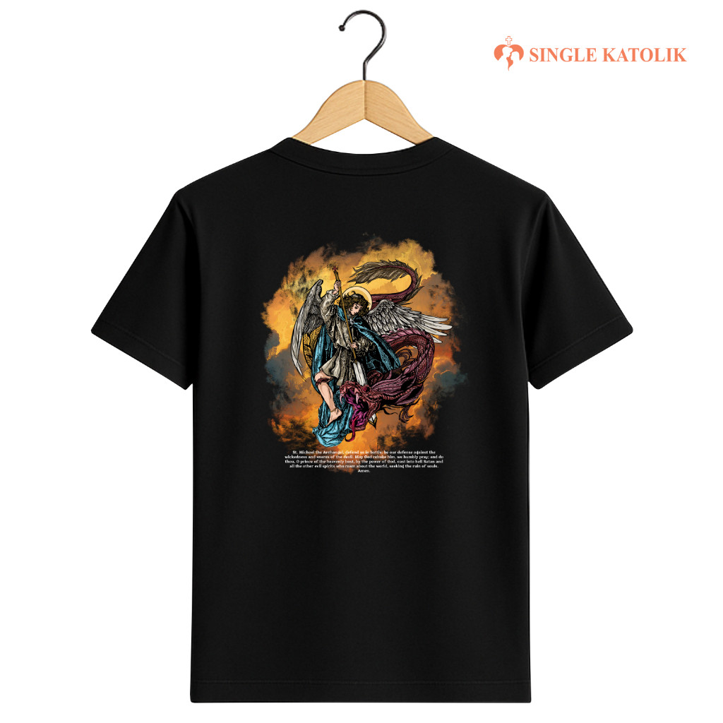 ST MICHAEL (Versi 1) - Doa Santo Michael dalam Bahasa Inggris - Kaos Rohani - Katun Premium 100% - S