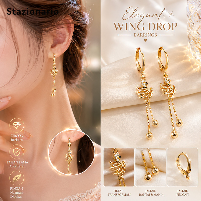 Panjang Anting Angsa Korea Fashion Lapis Emas Aksesoris Titanium Wanita Anting Rumbai Pesta Cod