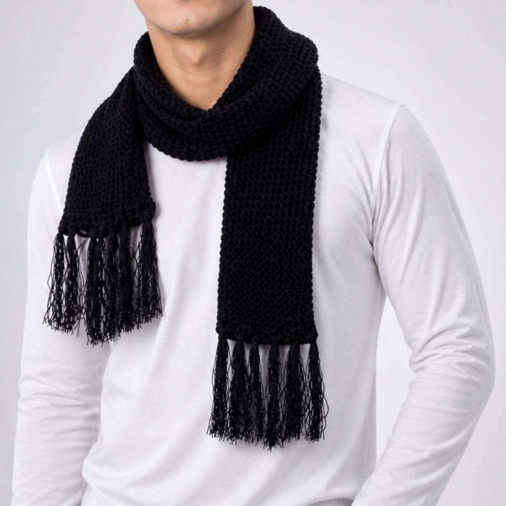 Syal Rajut Hitam Polos Bahan Adem
