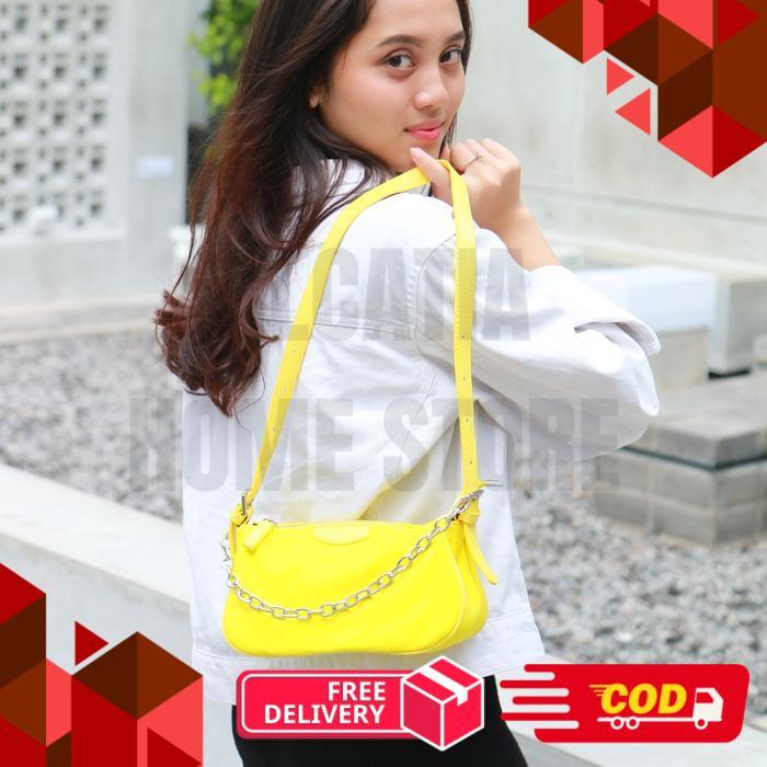 Tas Wanita Shoulderbag Bahu Hobo Armpit Yellow Baguette Polos Sherine handbag Gaya Korea Nilon Impor
