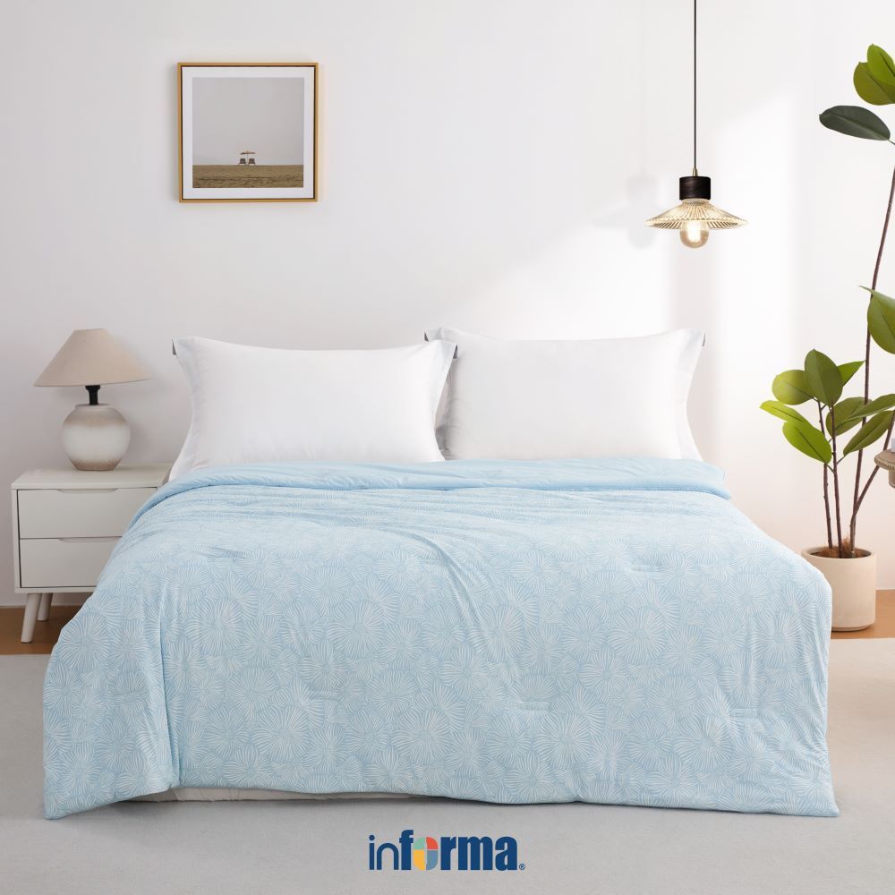 Informa Bed Cover Cooling Print Flora - Biru King Queen Single 250x210 220x210 170x210 Selimut Tebal