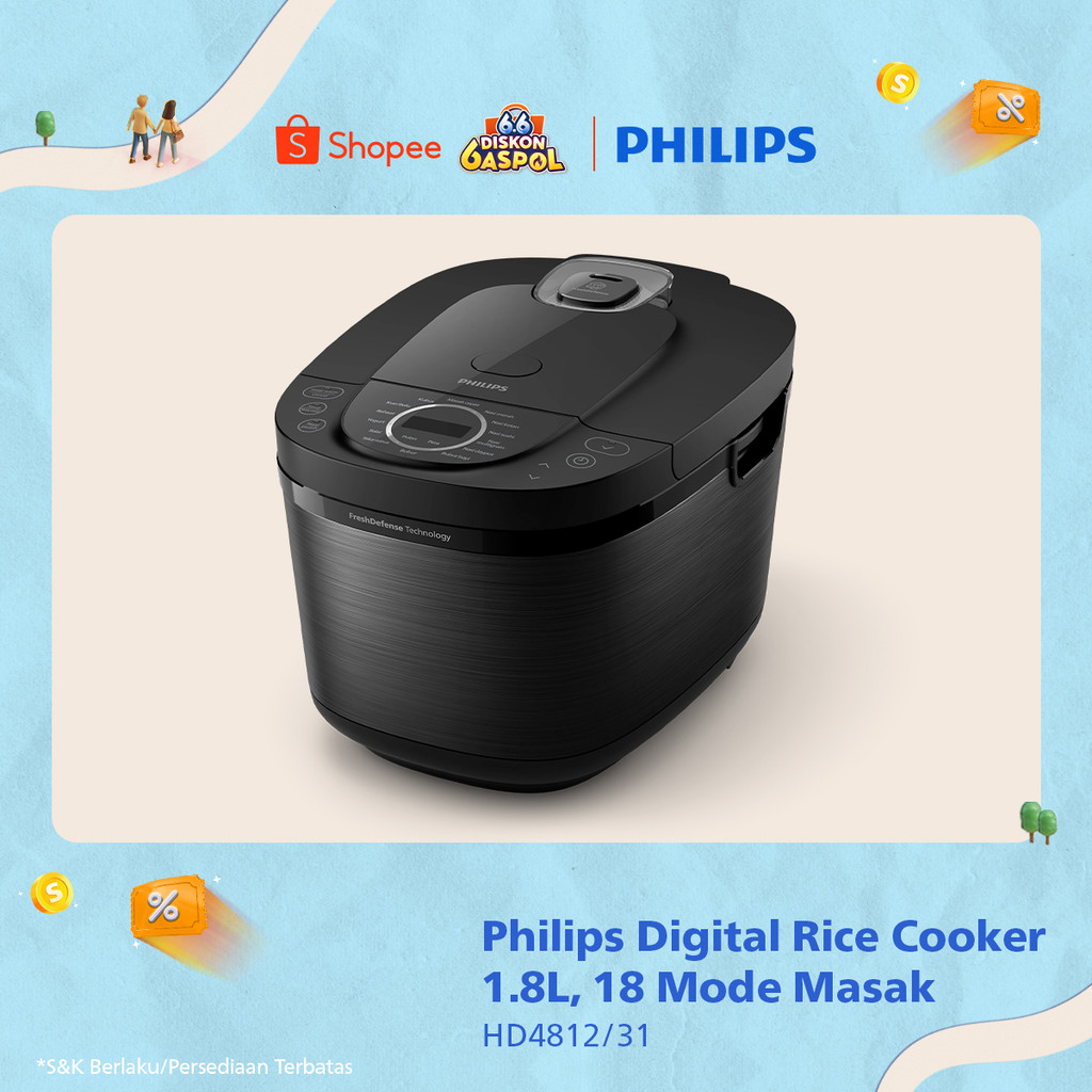 Philips Digital Rice Cooker Magicom 1.8 L - 3000 Digital Series HD4812/31 - Hitam - 18 Menu Masak - 