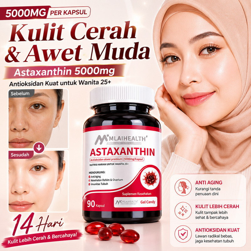 Astaxanthin 500mg | Kapsul Astaxanthin Konsentrasi Tinggi (untuk Wanita) / Ekstrak Haematococcus Plu