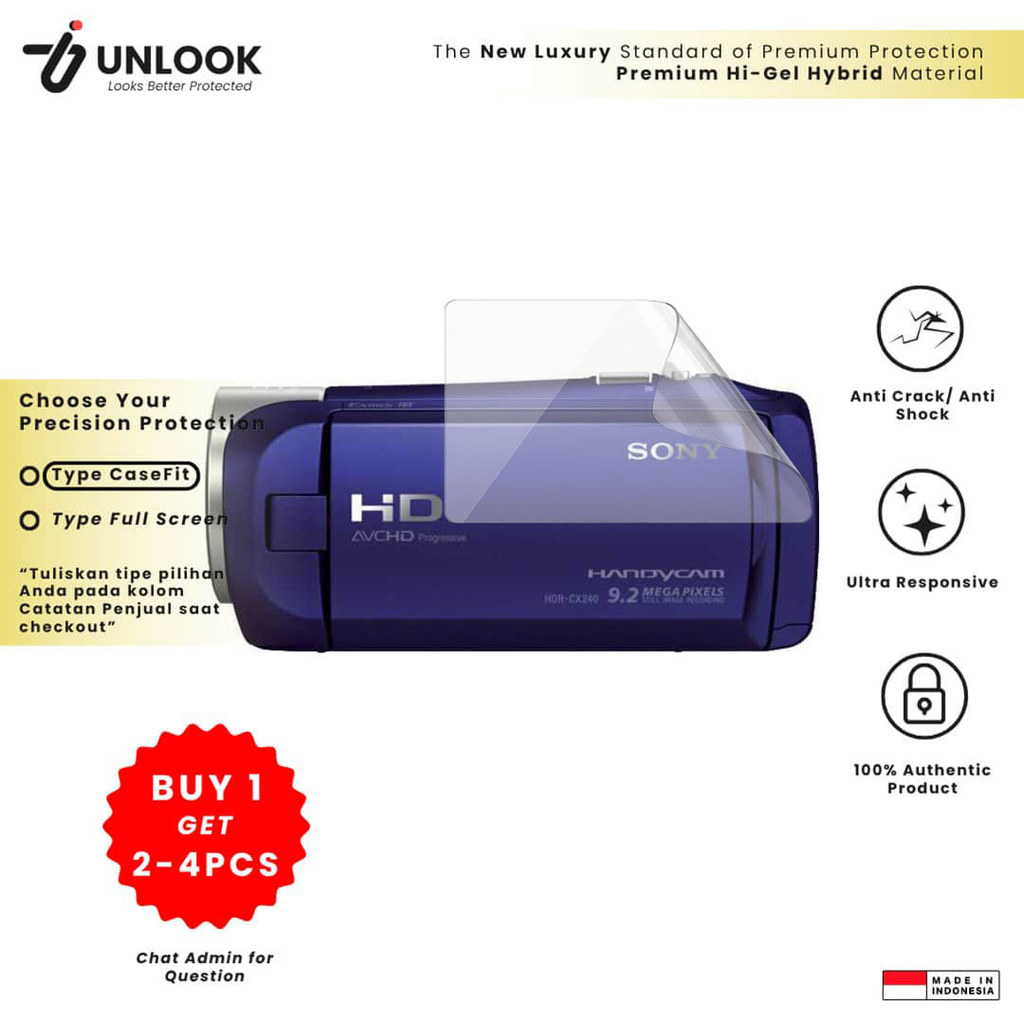UNLOOK Hi-GEL HYBRID Hydrogel+ Hydro Film for Sony HDR-CX240, HDR-CX230, HDR-CX220, HDR-AX2000, Hand