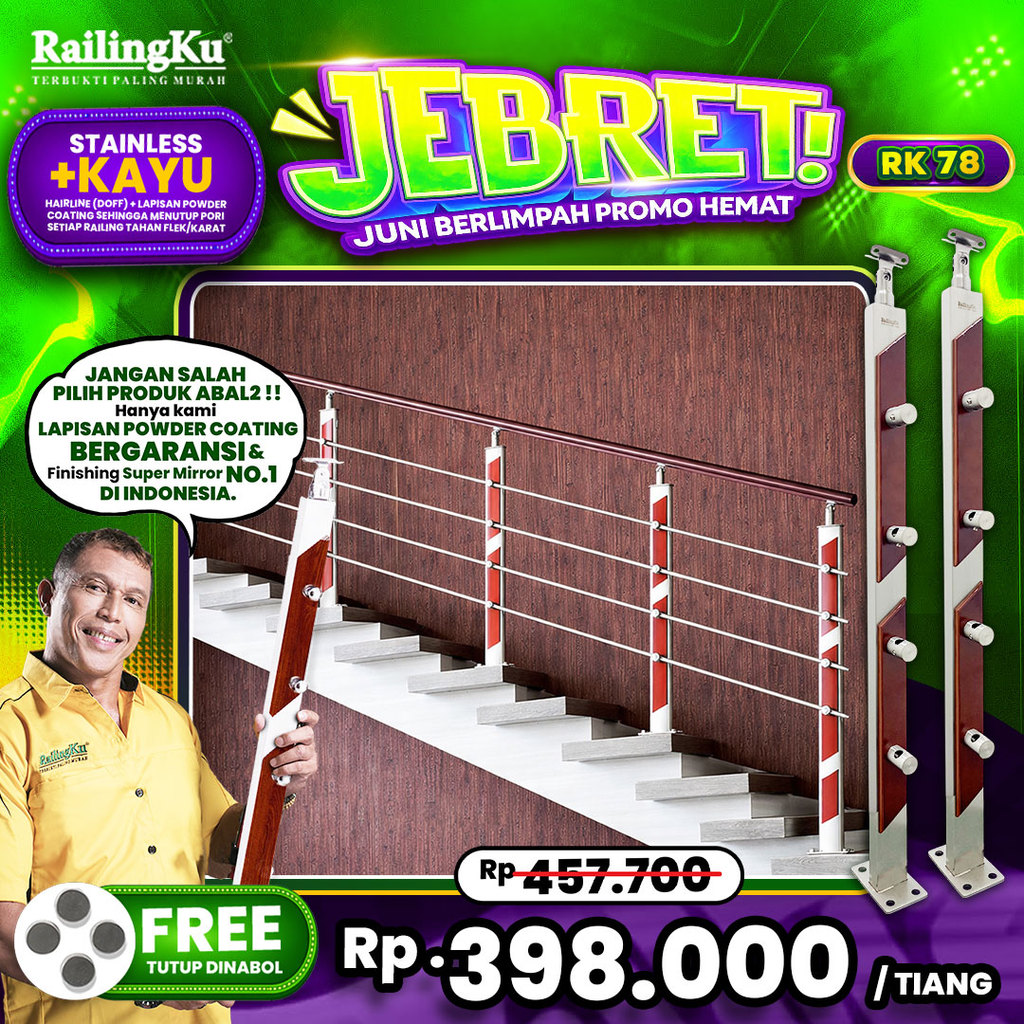 Railing Tangga Stainless Nature Desain Railingku [JEBRET] RK 78 Railing Anti Karat Free Penutup Dyna