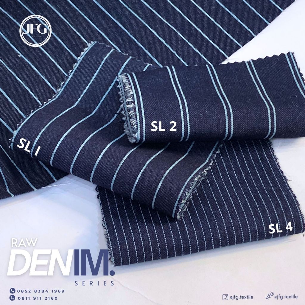 1 Yard Bahan Kain RAW DENIM STRIPE by JFG - KAIN DENIM STRIPE NON-WASHED 8 OZ LEBAR 60 INCH