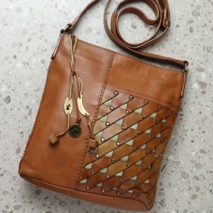 ALS-129 Radley London Sling Bag Kulit Asli Tas Selempang Wanita Vintage Anyam Crossbody Bag Brown