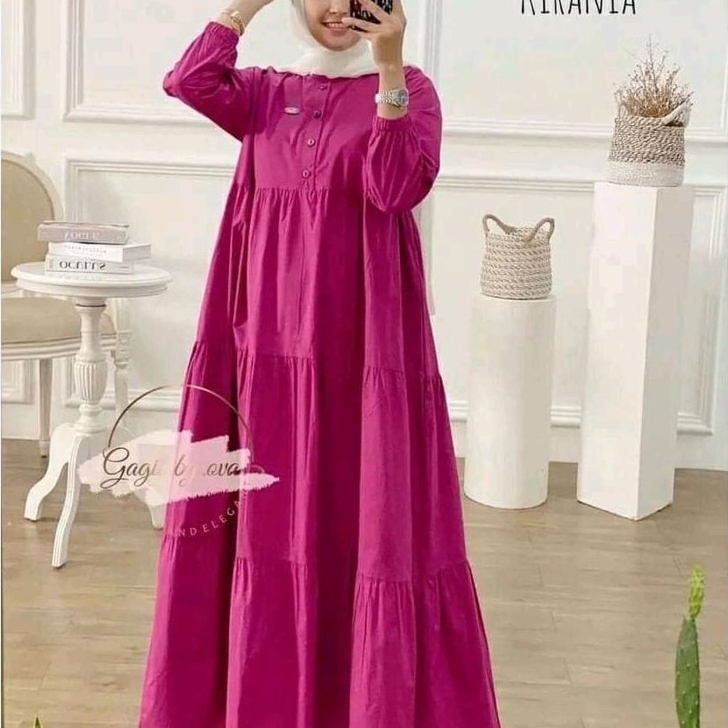 GAMIS KIRANIA BAHAN RAYON TEBAL BUSUI MODEL SUSUN KIRANIA MIDI DRESS BAHAN KATUN RATON FASHION WANIT
