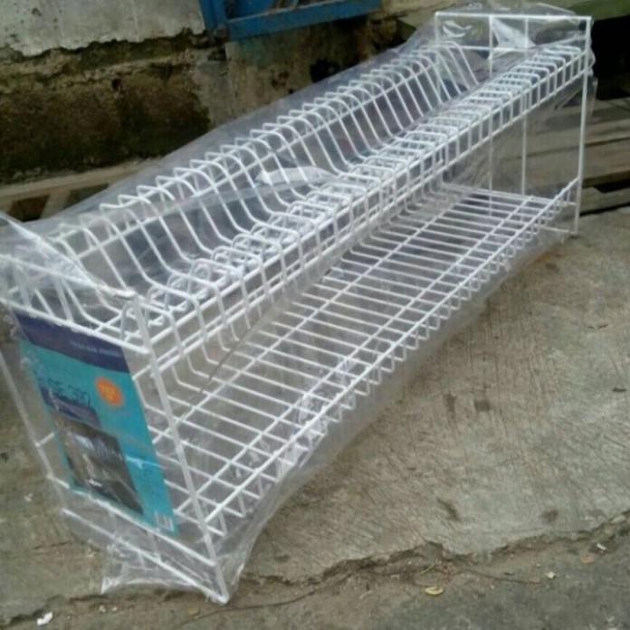 RAK PIRING & RAK GELAS KAWAT PUTIH PANJANG BESAR SUSUN 2 392 GOJEK