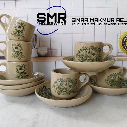 Cangkir Kopi Keramik Motif Bunga 6 Pcs + Saucer Gelas Keramik Jadul Unik #Gratisongkir