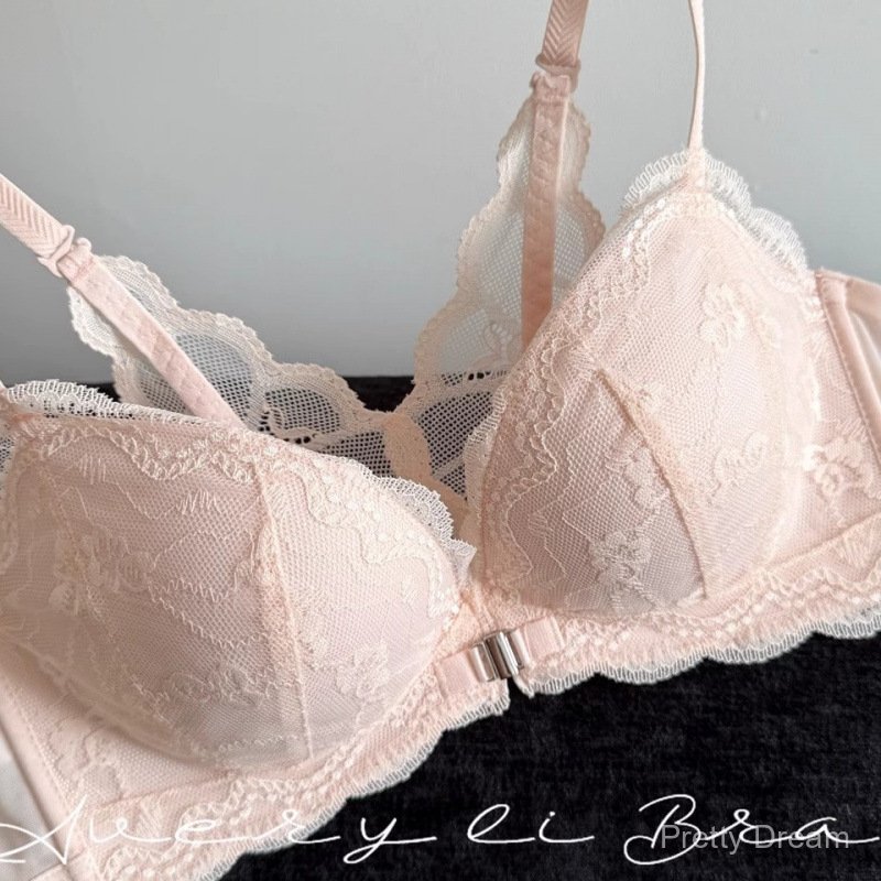 [Pretty Dream]Bra renda model Prancis dengan pengait depan untuk wanita, membuat payudara kecil tamp