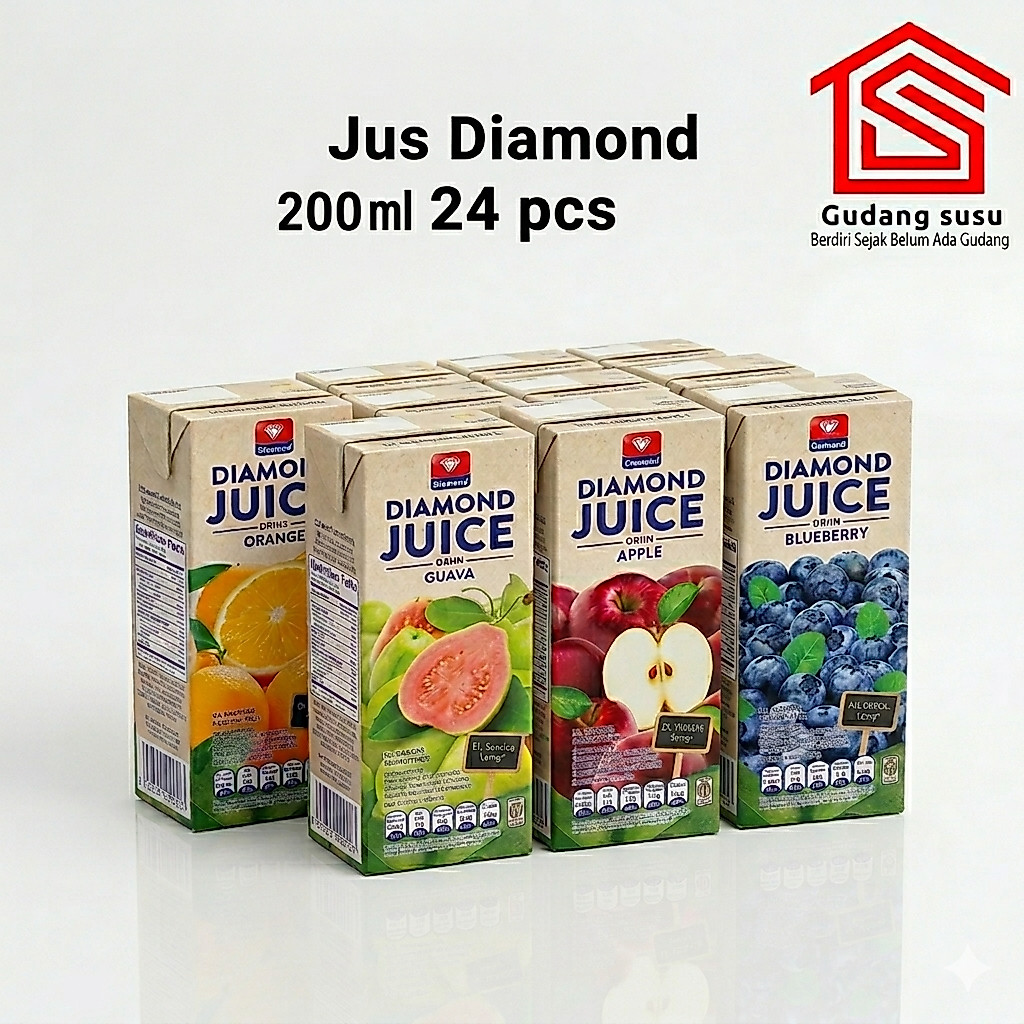 (OJEK/CARGO)Diamond Juice|Jus UHT (200ml/24 pcs)-|Jeruk, Apel, Blueberry, Mangga, dan Cranberry