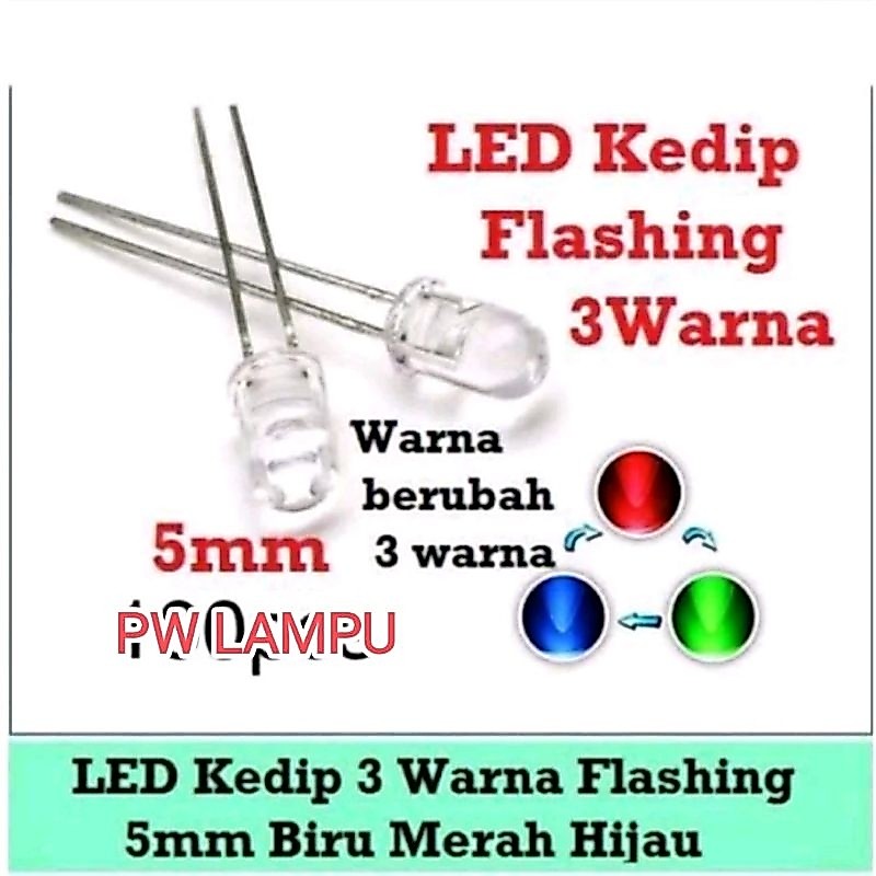 LED 5mm 3 warna RGB merah hijau biru kedip