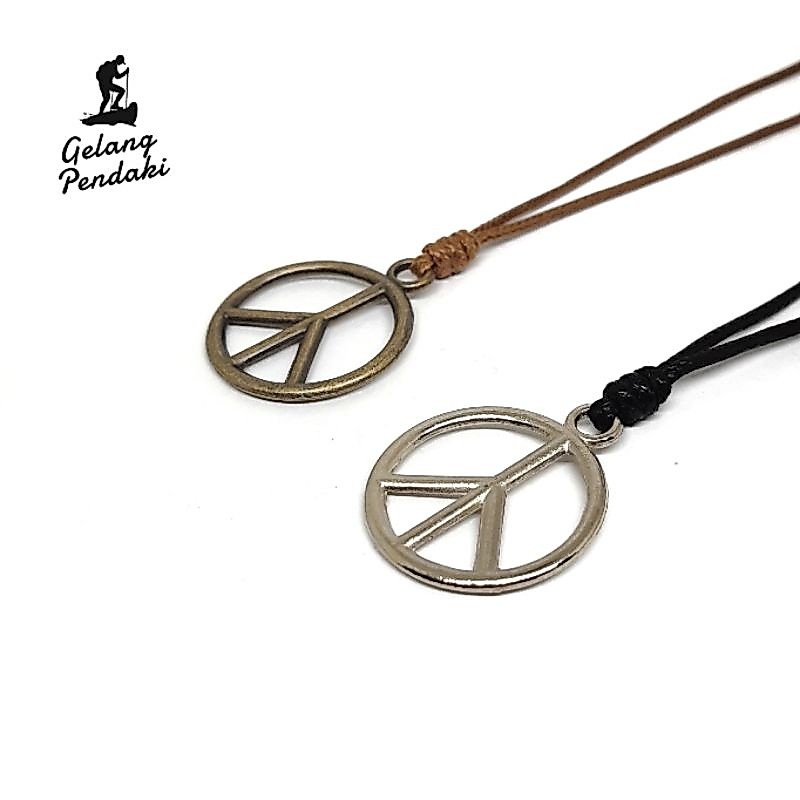 Kalung Tali Kulit Bandul Peace Pria Wanita Kualitas Premium