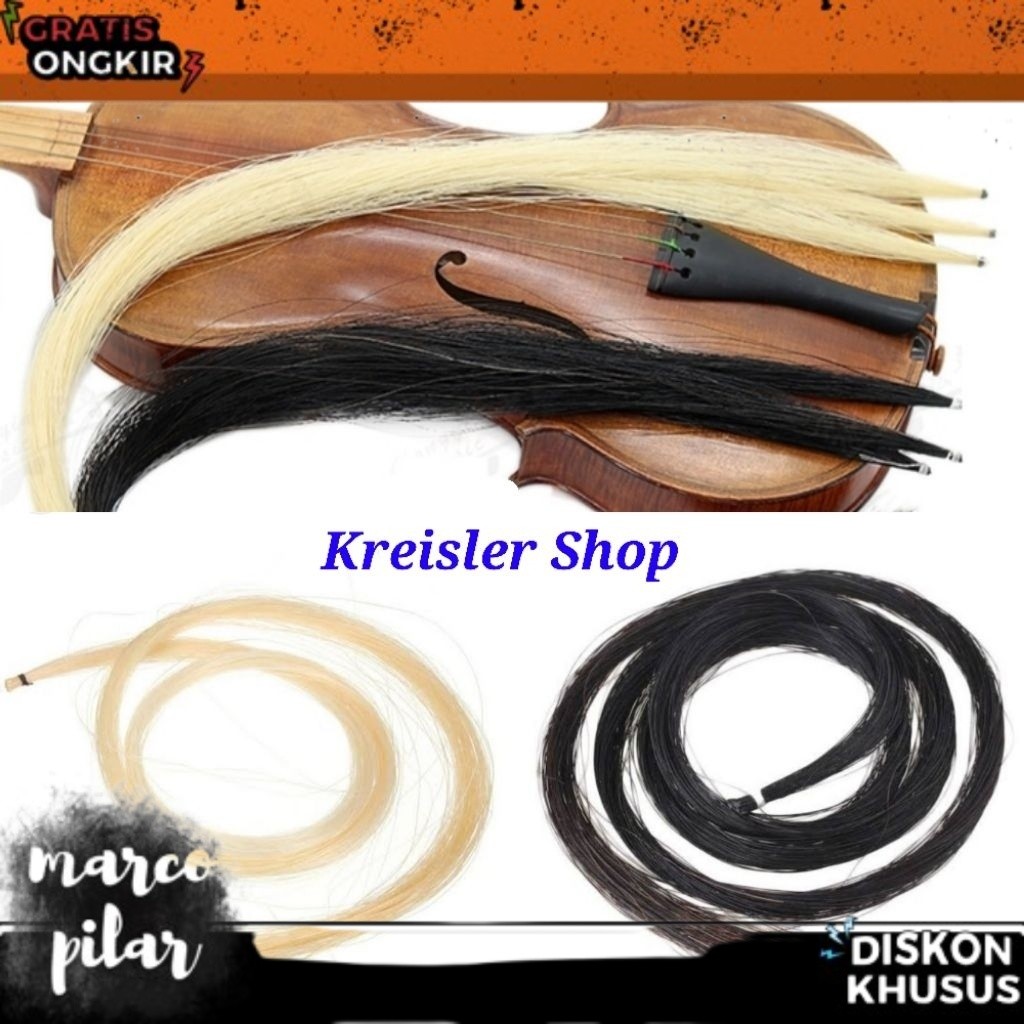 READY NEW Rambut bow biola warna hitam atau kuning dari kuda Mongolia / bow hair from Mongolian hors