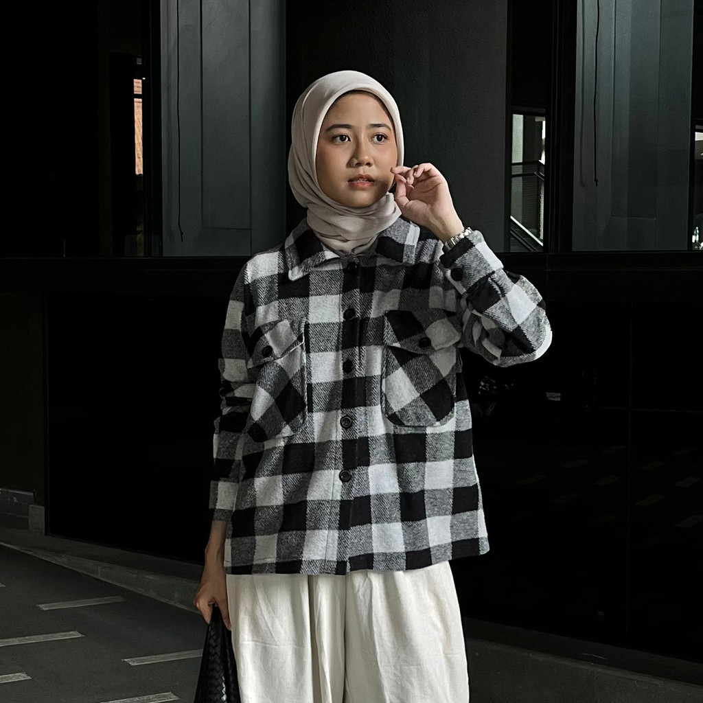 NEKA - Mindy Jaket Kemeja Tartan Kotak Wanita | Outer Bahan Flanel Tebal Premium