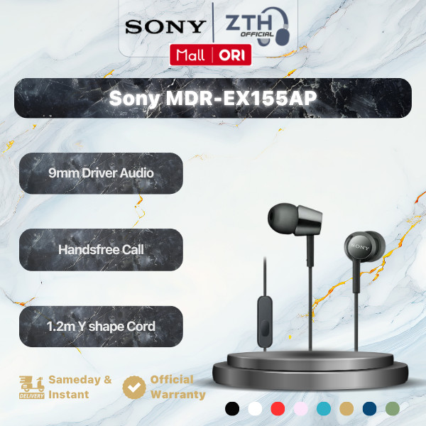 SONY MDR-EX155AP In Ear Earphone Bass Headset with Mic MDREX155AP EX155AP EX155