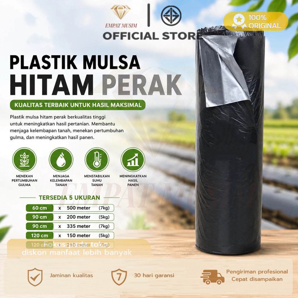 Per Roll Mulsa Hitam Perak Lebar 60cm-120cm/Mulsa Hitam Perak 1 Roll Panjang 250meter/Mulsa Hitam Pe