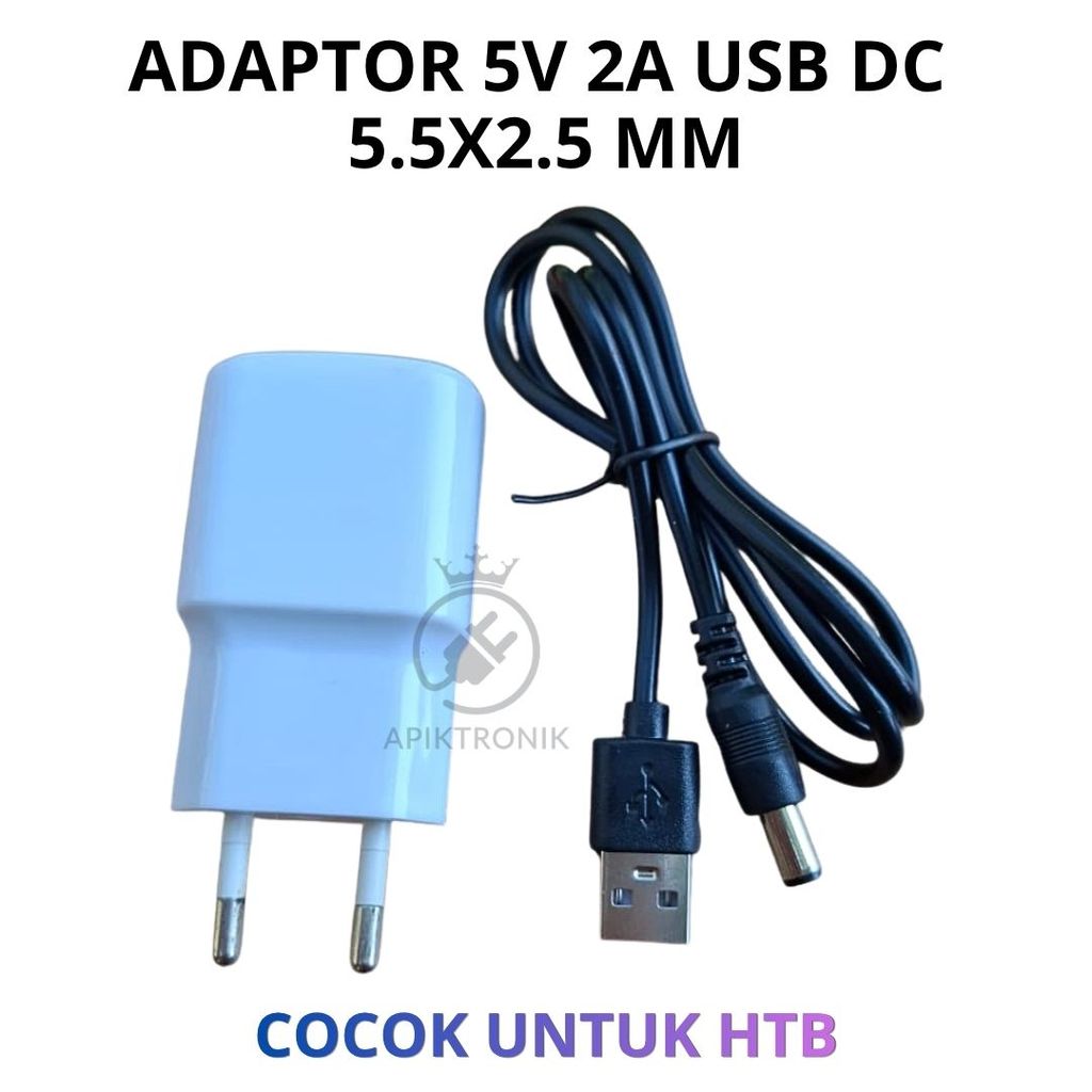 Adaptor 5V 2A USB to DC 5.5x2.5MM Charger HTB Router Modem STB Kabel 90CM Universal