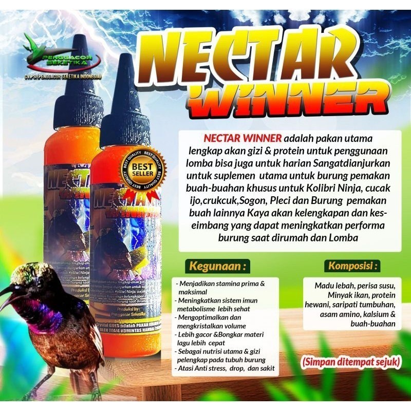 Nektar Gold Winner 140ml Pakan Kolibri Pleci Sogon Premium Nektar Burung Kecil Cepat Gacor