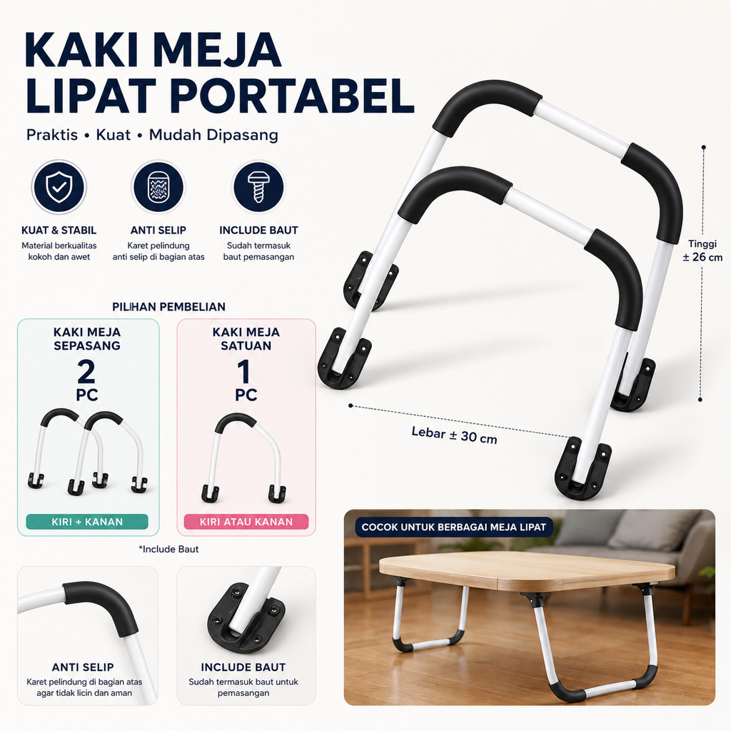 Kaki meja lipat laptop / Peretelan meja laptop / Sparepart Meja belajar