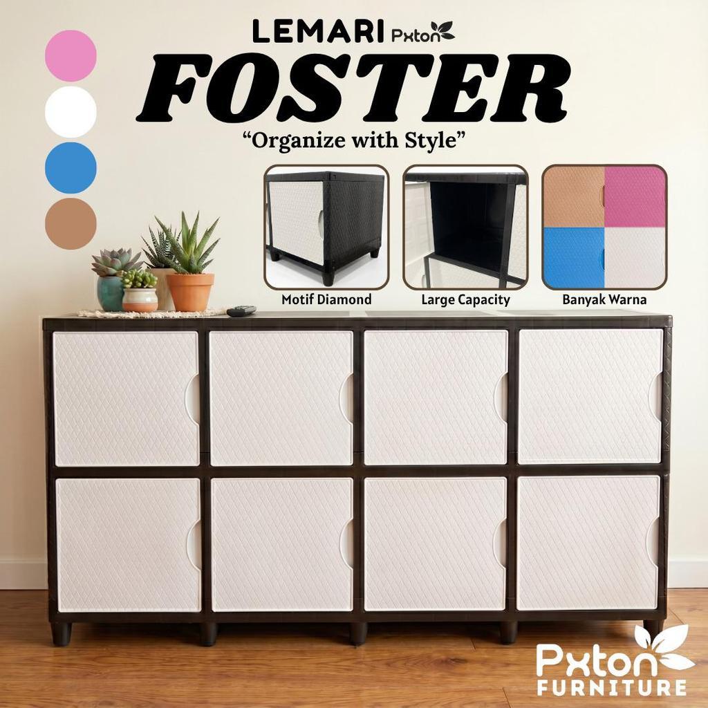 Lemari Pxton Foster Meja TV Plastik Minimalis  Meja TV Lesehan 1 Susun 4 Laci 2 Susun 8 Laci