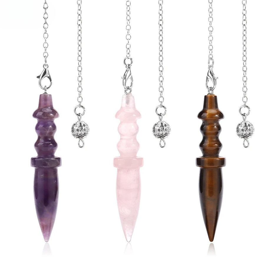 Batu alam pendulum kristal putih Amethyst, liontin pendulum tongkat kerucut kristal