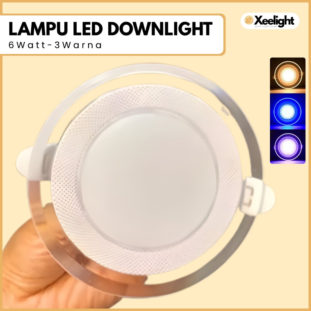 Lampu Downlight LED 6 Watt Cahaya Terang Lampu Plafon LED Lampu Downlight 3 Warna