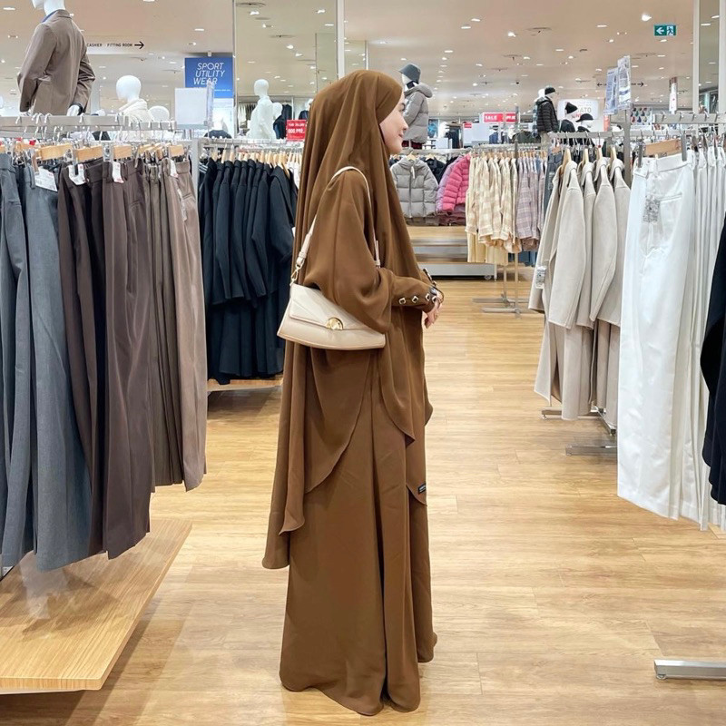 Yora Abaya JetBlack anti UV Manset Abaya Bhist Abaya Batwing Kancing Polos Premium Umroh By.Zudeva
