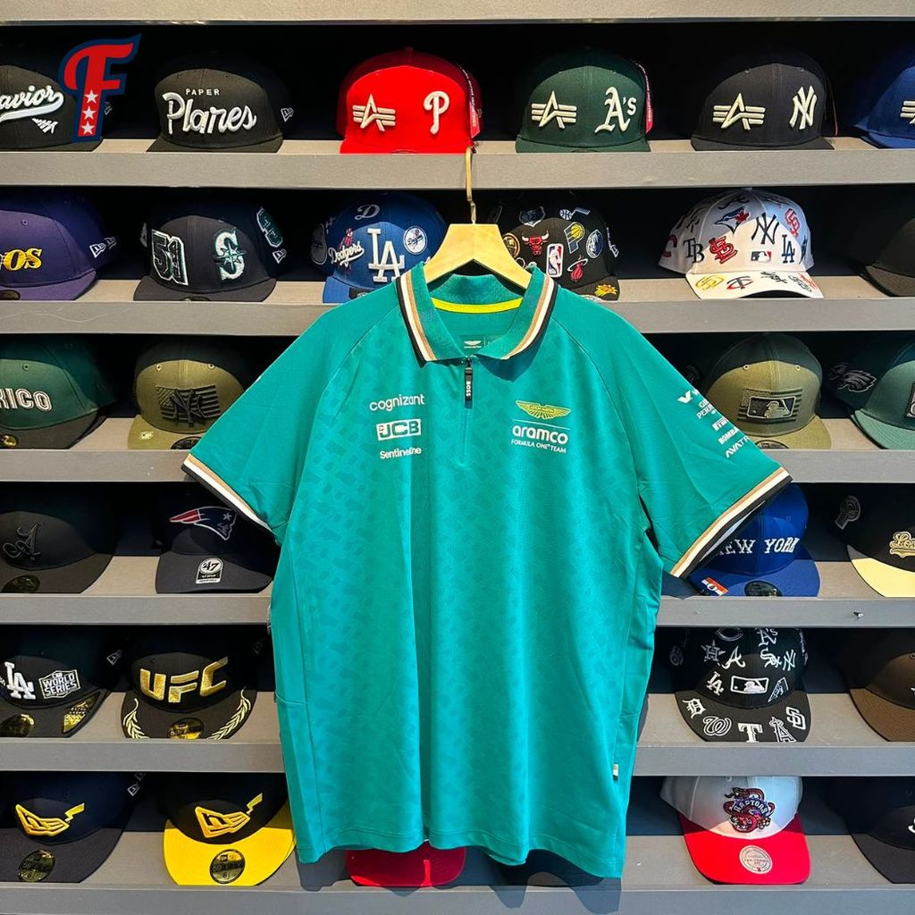Jersey F1 Team Aston Martin Green Polo Half Zip Original