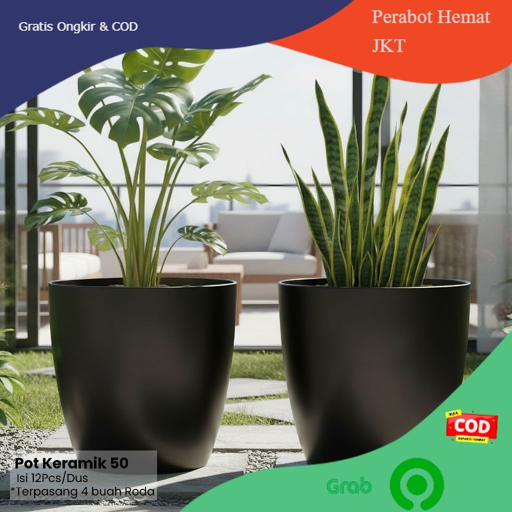 Pot Plastik Besar PUTIH Minimalis Pot Tanaman Jumbo Ember Mandi Plastik Dengan Roda