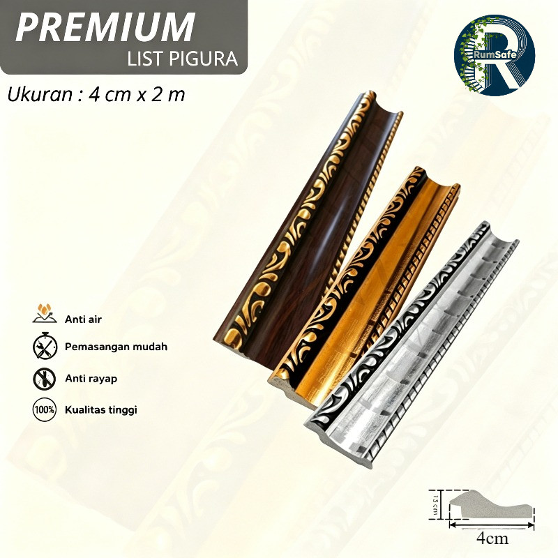 List Plafon Pigura PVC 2Meter List Figura Dinding Dekorasi Anti Air Anti Rayap 3&4CM Series