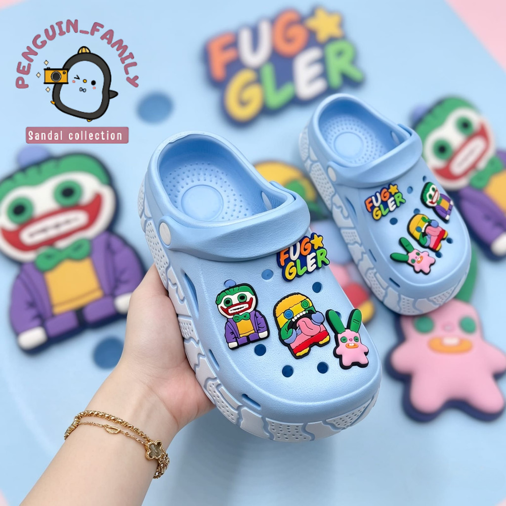 Sandal anak-anak, dihiasi dengan karakter kartun Fugler yang lucu, dengan sol karet anti selip
