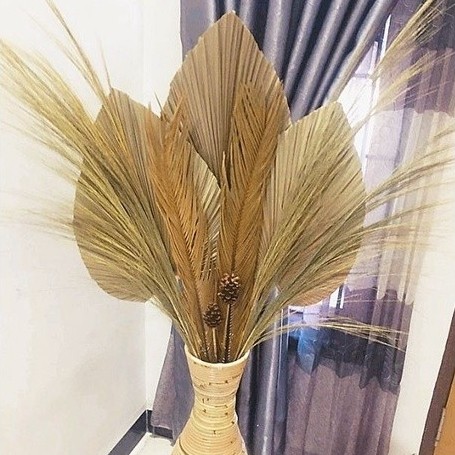 PAKET HEMAT DAN VAS ROTAN 70CMPAMPAS+DAUN PALEM KERING+BUNGA KERING+FREE PINUS TANGKAI/HAMPERS/BUNGA