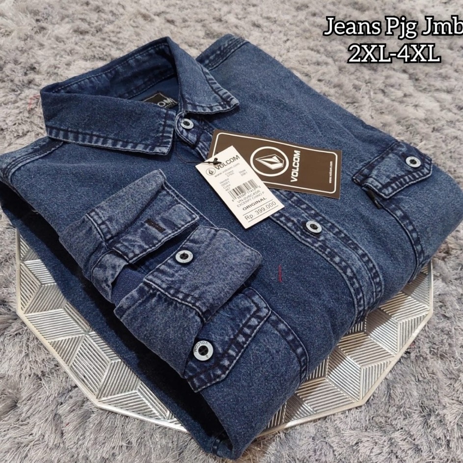 Volcom Kemeja Jeans Lengan Panjang Pria Size Jumbo 2XL-4XL dengan Desain Klasik dan Nyaman