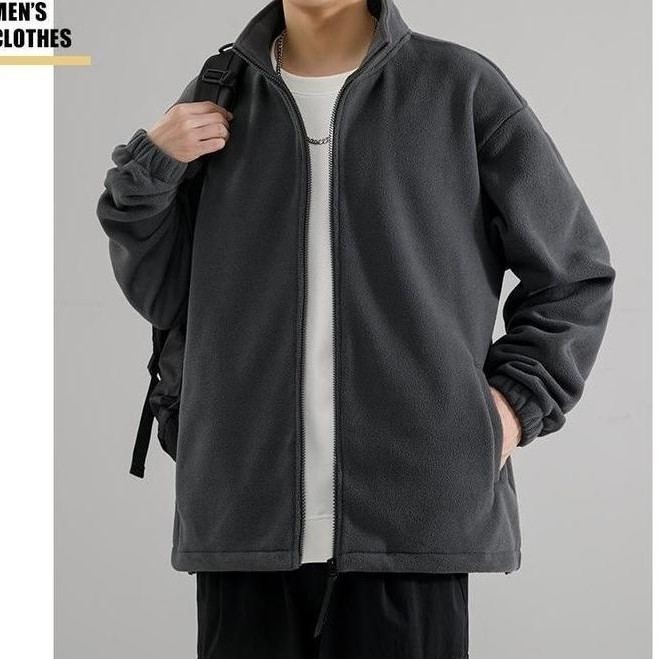 DISKON Jaket autumn casual jaket polar polos musim dingin tebel pria polos Bulu domba dua sisi untuk