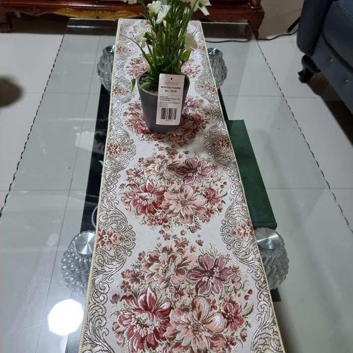 Table Runner Belgi Taplak Meja Buffet Panjang Mewah Gold Cantik Minimalis 150 180 210 250 270 300