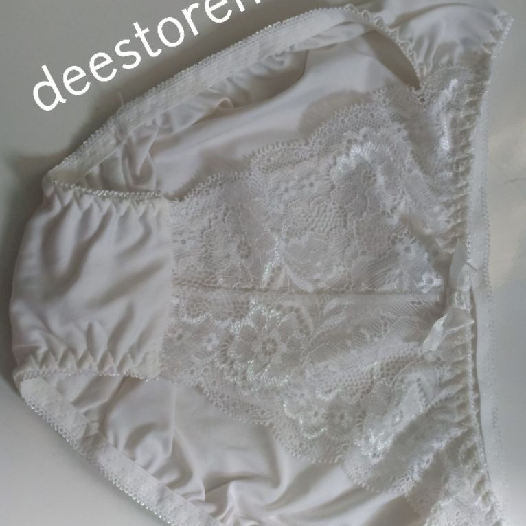 lace cd brukat putih celana dalam satin cantik mewah