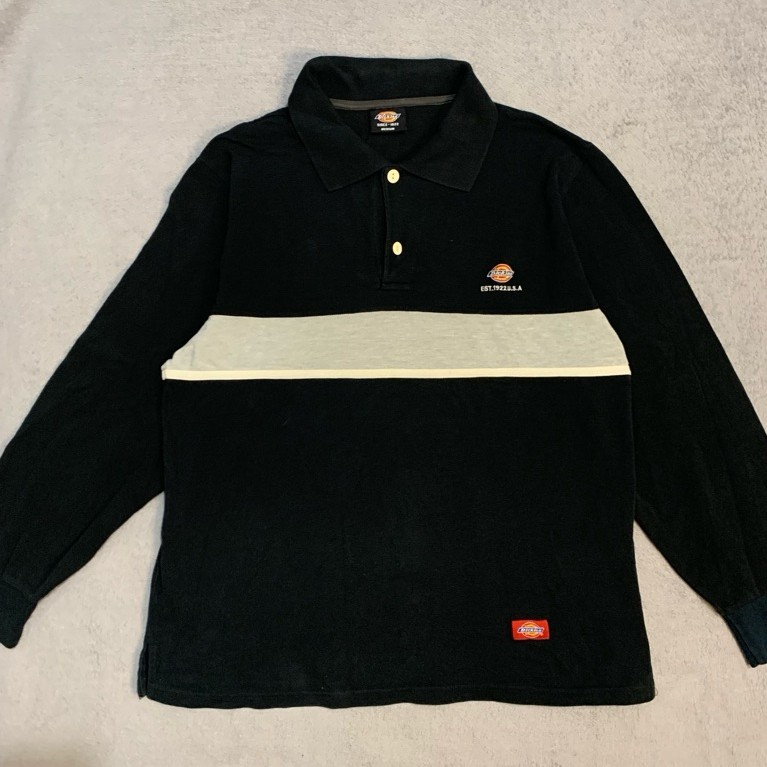 [PRELOVED] baju kerah pria formal tangan panjang / Long sleeve rugby Dickies Hitam - Bekas