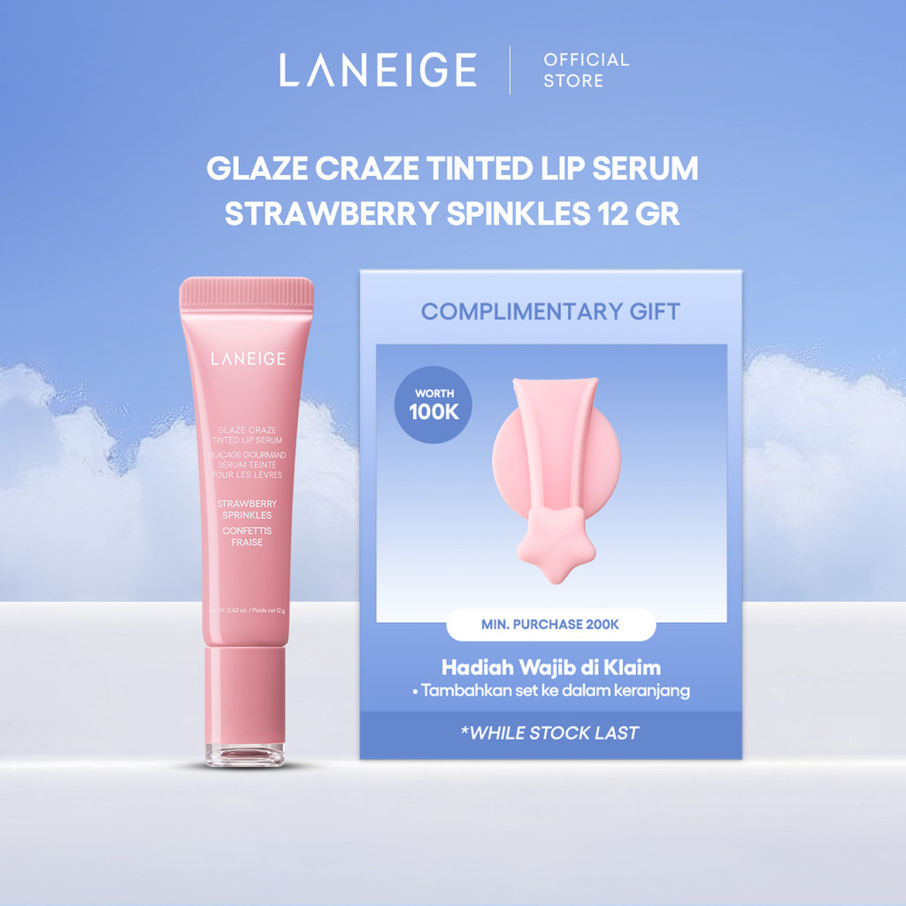 LANEIGE Glaze Craze Tinted Lip Serum - Strawberry Sprinkles 12g - Lip Serum Berwarna, Glossy, Melemb